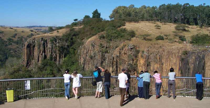 Tourists at the excellent view site overlooking Howick Falls