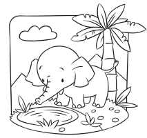 Elephant at a waterhole colouring in picture