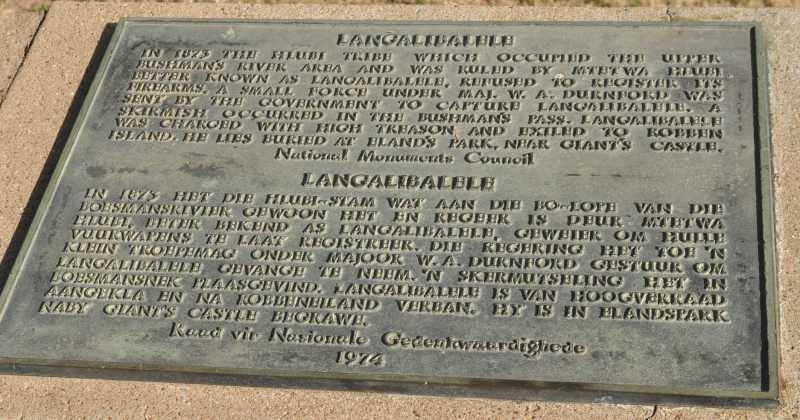 Langalibalele plaque at Fort Durnford